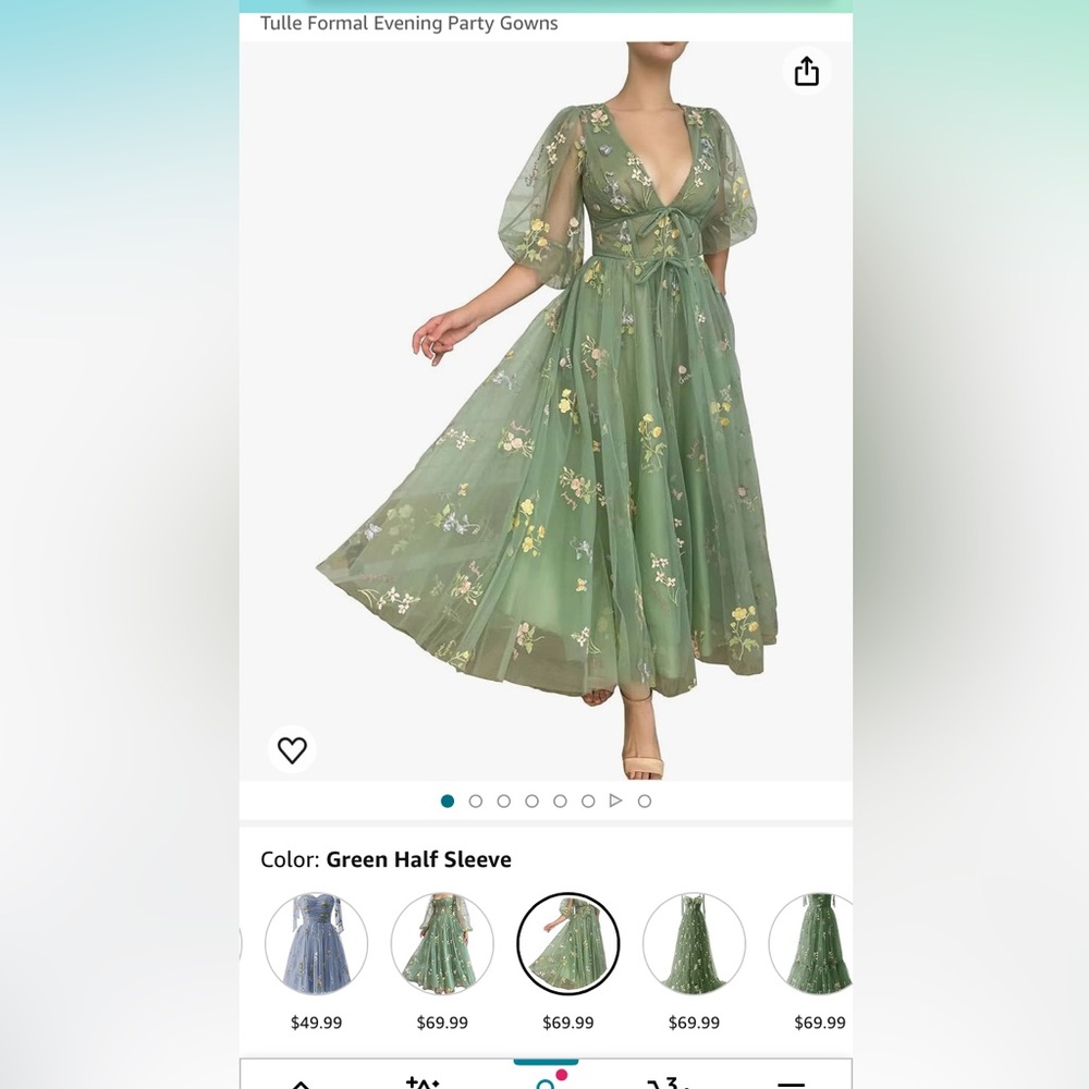 Smileven Puffy Sleeve Flower Embroidery Tulle Dress